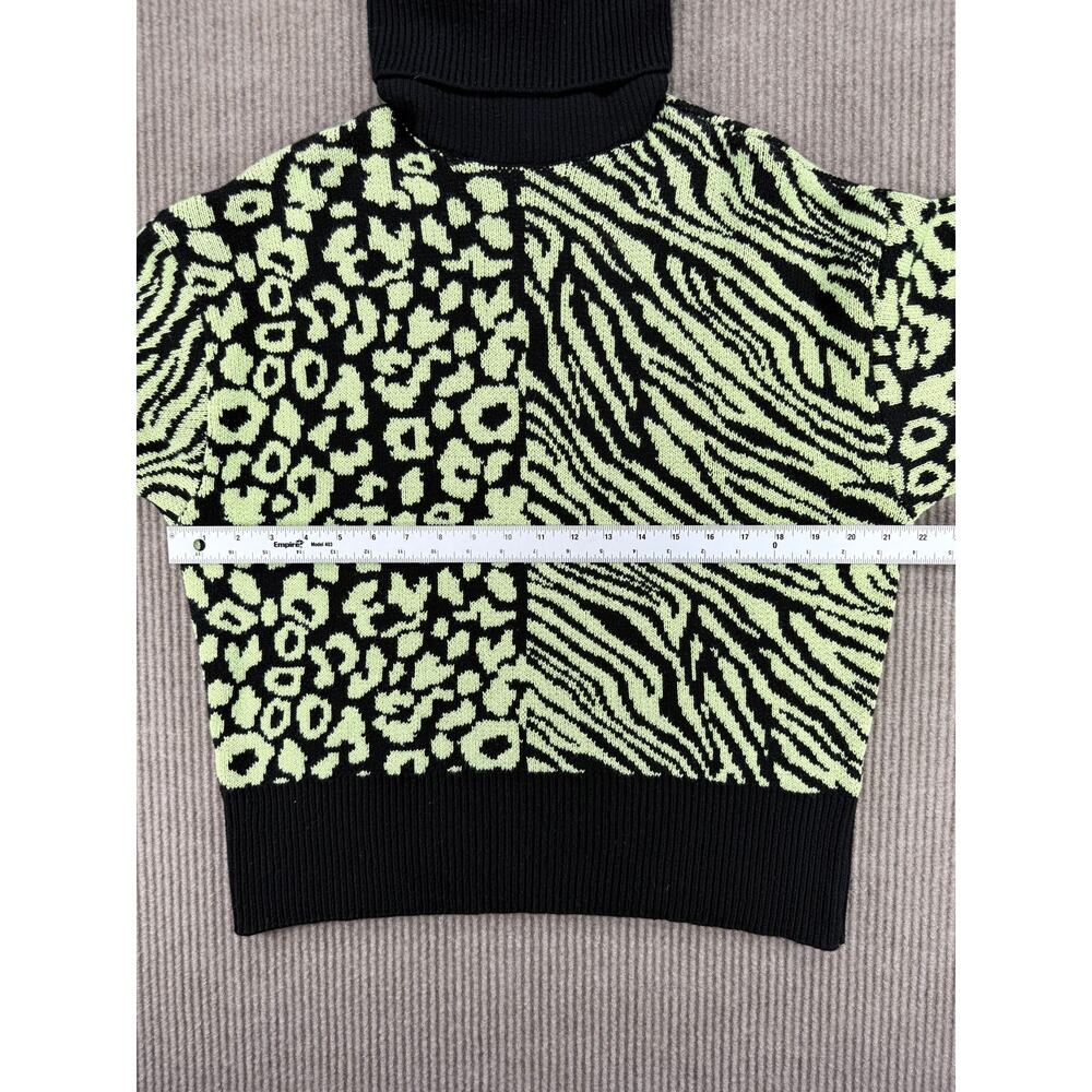 Zara Split Animal Print Turtleneck Neon Green Sweater S - Picture 7 of 7